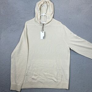 NEW The Commons Hoodie Mens XL Cream Merino Wool Knit Pullover Sweater Stretch